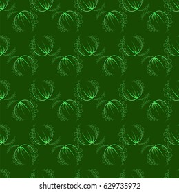 Vector Summer Leaves Isolated on Green Background. Seamless Grass Pattern
