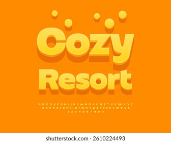 Vector Summer logo Cozy Resort. Sunny Yellow Font. Fashion 3D Alphabet Letters and Numbers set