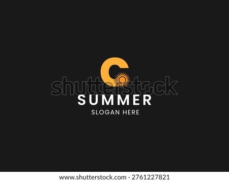 Vector summer logo with sun and letter C, customizable template for branding and advertising