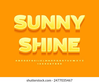 Logo de verano de Vector Sunny Shine. Fuente Amarilla Creativa. Conjunto de letras y números de alfabeto con estilo.