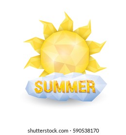 vector summer low poly style label with sun isolated on white. beautiful summer background design template for banner, poster, flyer, cover, brochure.
