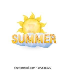 vector summer low poly style label with sun isolated on white. beautiful summer background design template for banner, poster, flyer, cover, brochure.