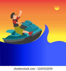 Vector summer a man in the sea driving a jet sky