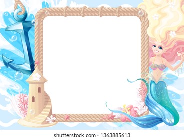 vector Summer maritime collage frame template for photo