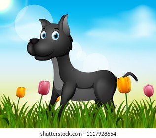 Vector summer nature background with cute dog illustration