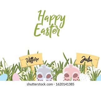 Vector summer nature background with green grass fields. Spring background. Tamplate banner for Easter or Spring.