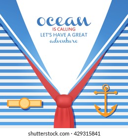 Vector summer nautical travel background with blue sailor uniform  