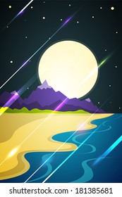 Vector summer night by the sea landscape poster in minimalism style