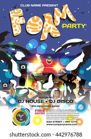 Vector summer night foam party invitation beach style. Posters, invitations or flyers. 