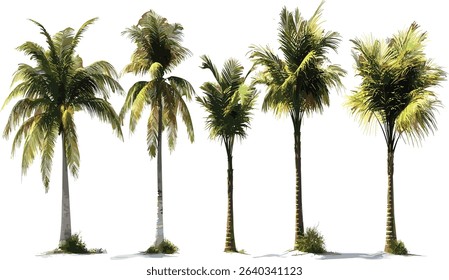 Vector summer palm trees, cut out tropical shapes palm leaves, beach plants, island scenery, tropical nature, tropical foliage, exotic trees, summer vibes, palm silhouettes