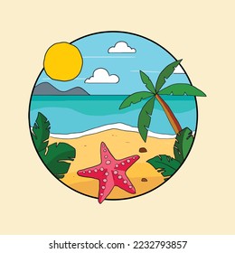 Verán, palmeras de verano vectoras, Circle de verano.