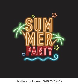 Vector de diseño de fiesta de verano. Diseño de fondo de neón.