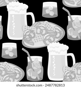 Vector - summer party with drinks and pastries seamless pattern.