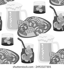 Vector - summer party with drinks and pastries seamless pattern.