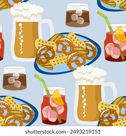 Vector - summer party with drinks and pastries seamless pattern.