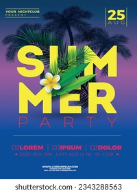 vector vector summer party flyer design with flower and tropical palm trees