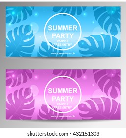 Vector Summer  Party Flyer. Set of horizontal sunny banners