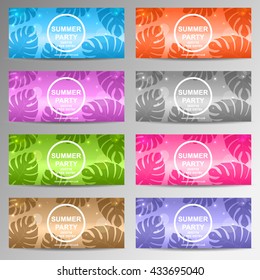 Vector Summer Party Flyer. Set of horizontal sunny banners