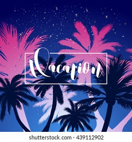 Vector summer party poster background. summer vacation. Hello Summer vector illustration. Say Hello to summer. Hand lettering summer typography poster. Handwritten summer lettering. Summer flyer.