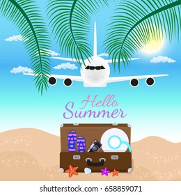 Vector summer party poster background in flat style