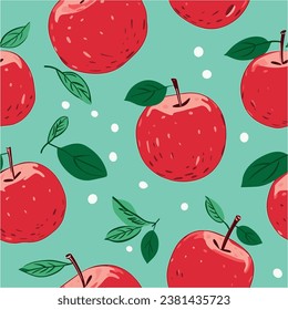 Patrón vectorial de verano con manzanas, flores y hojas. Diseño de textura impecable.