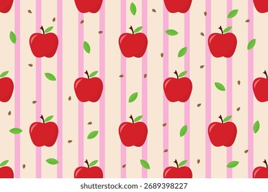Vector summer pattern with apples, flowers and leaves. Seamless texture design.