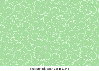 Vector summer pattern with apples. Tasty fruits drawn in line art, chalk style