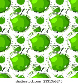 Vector summer pattern with apples. Tasty fruits drawn in line art, chalk style