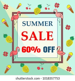 Vector summer pattern  background with flamingo bird elements in memphis style 