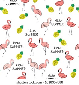 Vector summer pattern  background with flamingo bird elements in memphis style 