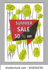 Vector summer pattern  background with floral elements in memphis style