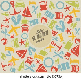 Vector summer pattern / background with the sun and summer icons