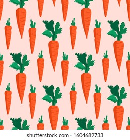 Vector summer pattern with carrots and leaves. Seamless texture design.