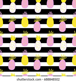 Vector summer pattern with colored pineapple. It can be used for printing on fabric, paper, wallpaper, etc.