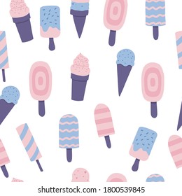 Vector summer pattern with ice cream. Cute colorful textile design for children. Vector decorative element.