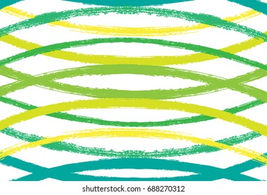 Vector summer pattern with intersected lines for fabric, print, textile. Hand painted funky abstract green, yellow graffiti stripes. Hipster fashion smeared grunge colorful ink checkered background.