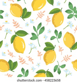 Vector summer pattern with lemons. Seamless texture design.