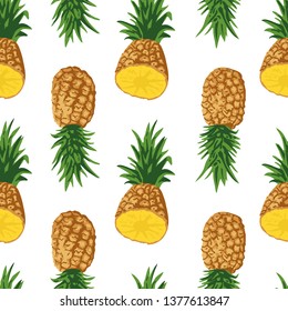 Vector summer pattern with pineapples. Seamless texture design.