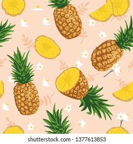 Vector summer pattern with pineapples. Seamless texture design.