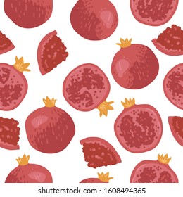 Vector summer pattern with pomegranates. Seamless texture design.