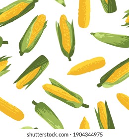 Vector summer pattern with sweet corns. Seamless texture design.