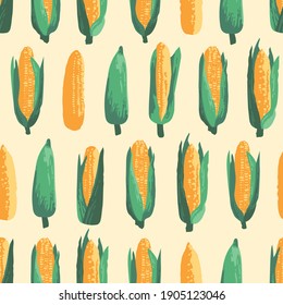 Vector summer pattern with sweet corns. Seamless texture design.