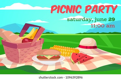 Vector Summer Picnic Illustration Cartoon Style Stock Vector (Royalty ...