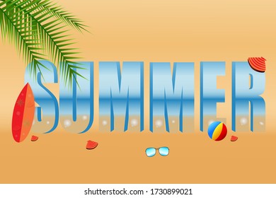Vector summer picture on the beach. Rest, resort, vacation. Have a rest together.