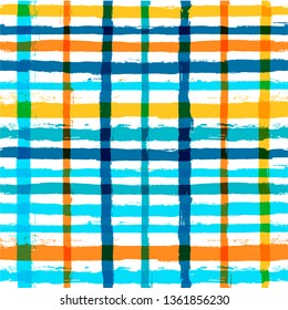 vector summer plaid summer pattern. Paint Lines background. ink brush strokes. square stripes for swimming close, T-shirt Modern paintbrush line. spring stripes girly backdrop - Vector