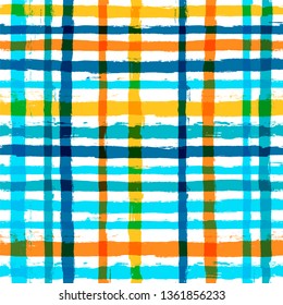 vector summer plaid summer pattern. Paint Lines background. ink brush strokes. square stripes for swimming close, T-shirt Modern paintbrush line. spring stripes girly backdrop - Vector