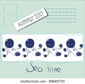 vector of summer postcard from the sea with octopuses