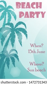 Vector summer poster with palm tree silhouettes and gradient background.