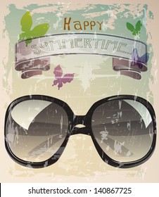 Vector summer poster with sunglasses and butterflies