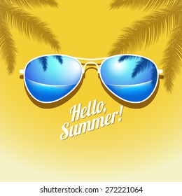 Vector Summer poster with sunglasses palm 